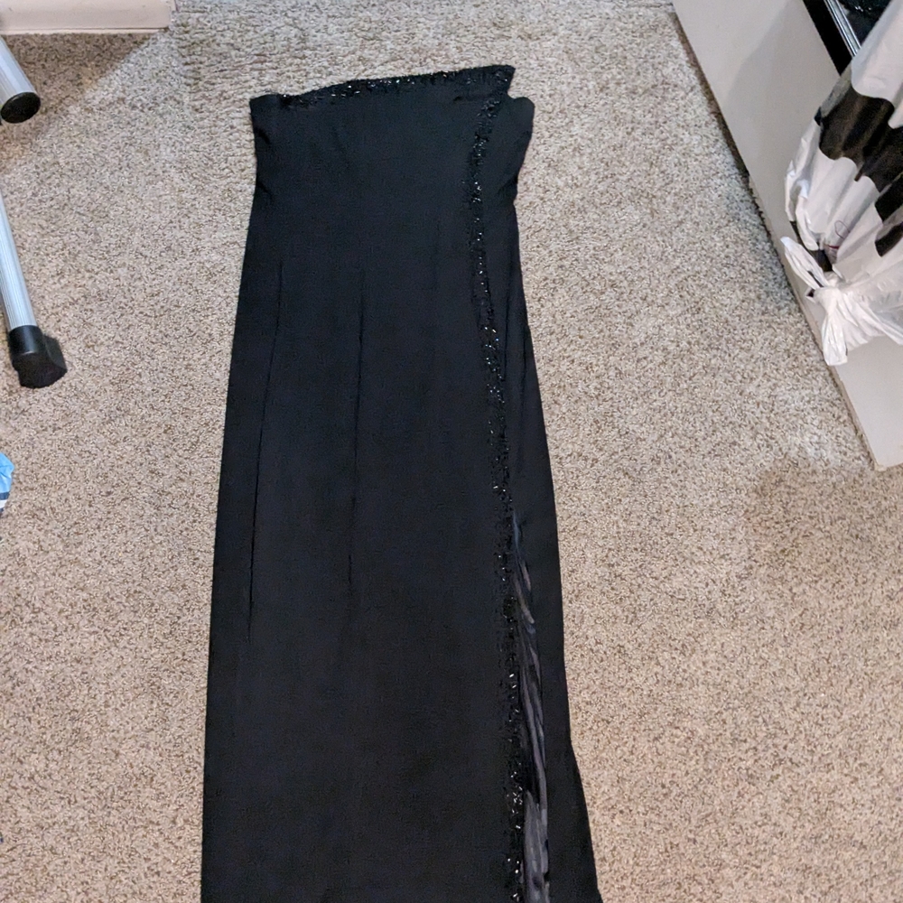 Vintage Prom Black Strapless Gown with Beaded Detail